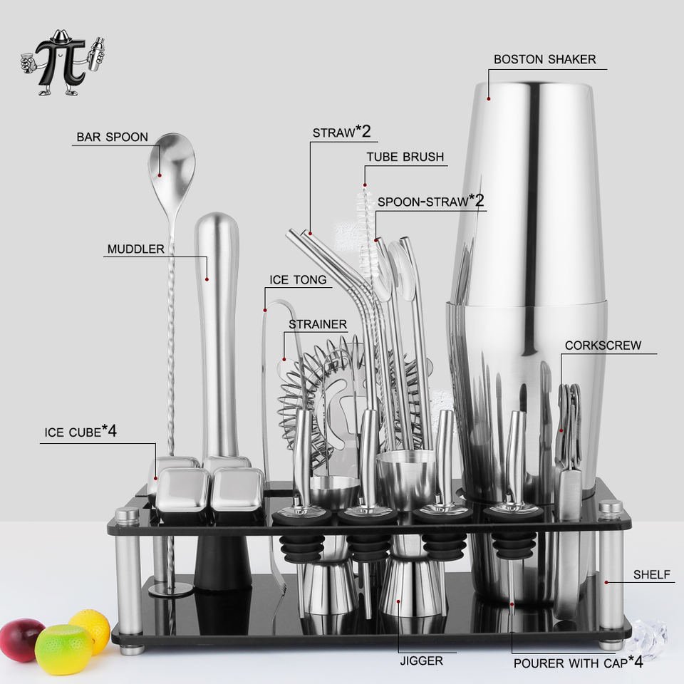 Boston Cocktail Shaker 23-Piece Stainless Steel full set — view 3